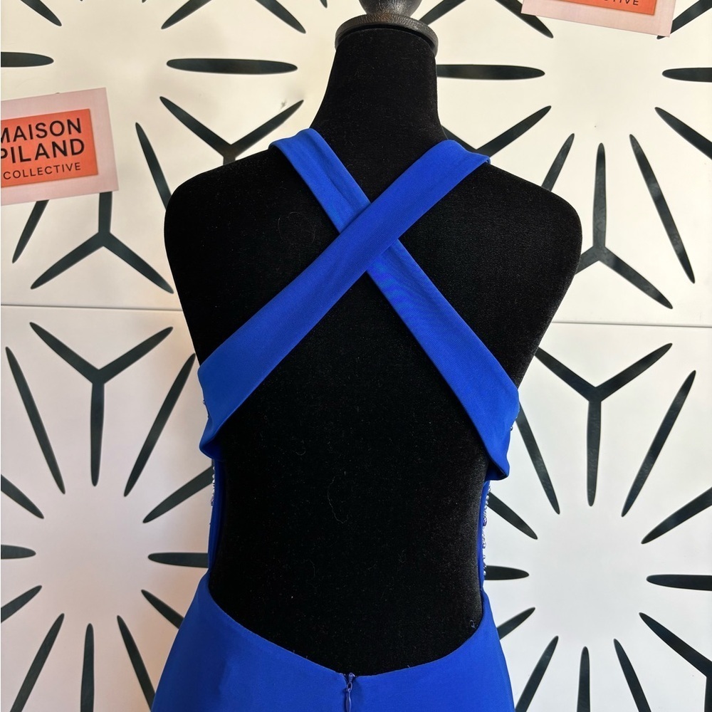Morgan & Co Royal Blue Beaded Floor Length Gown w/ Side Slit – Sz 5/6 - Picture 9 of 12